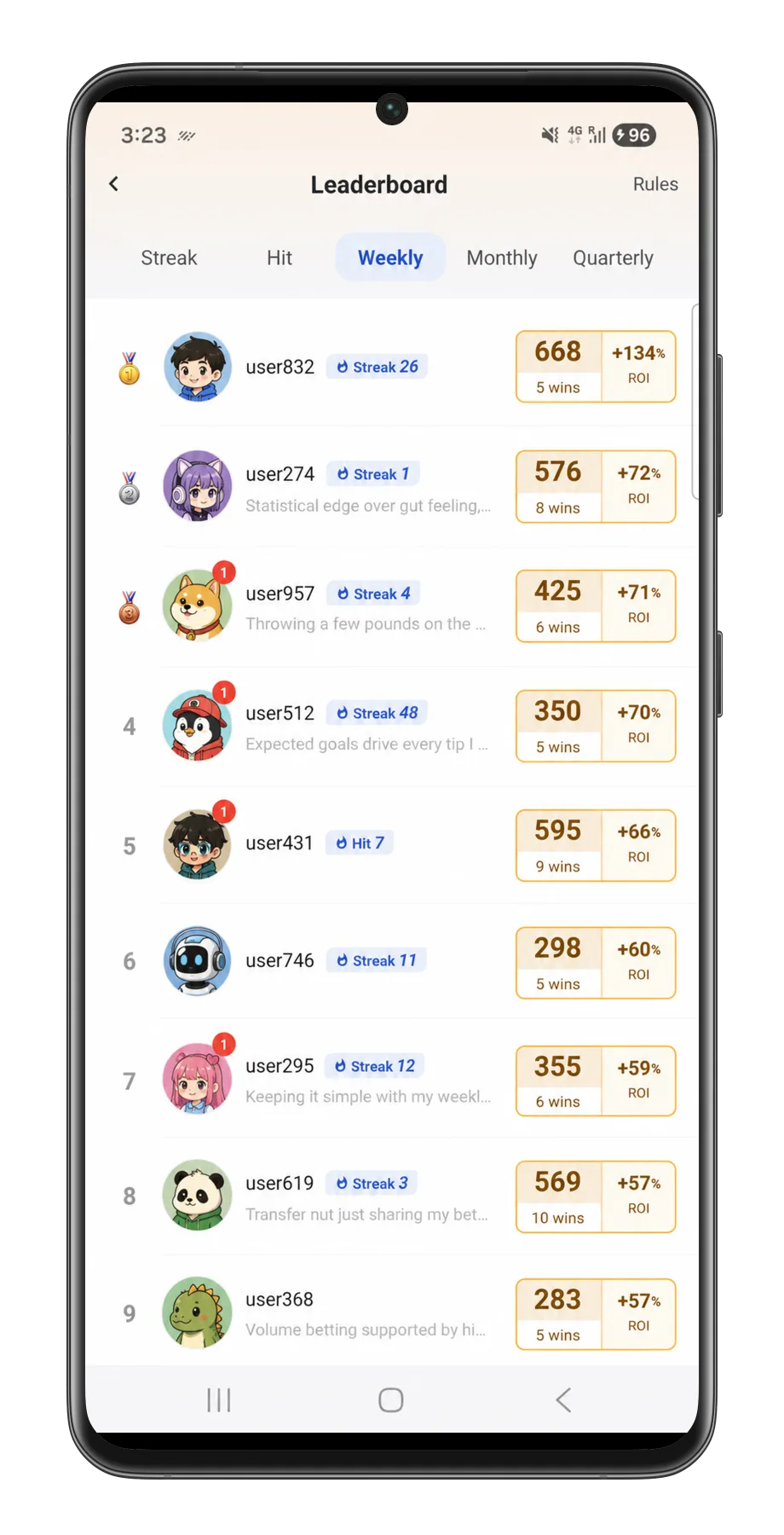 Tipster earnings screen
